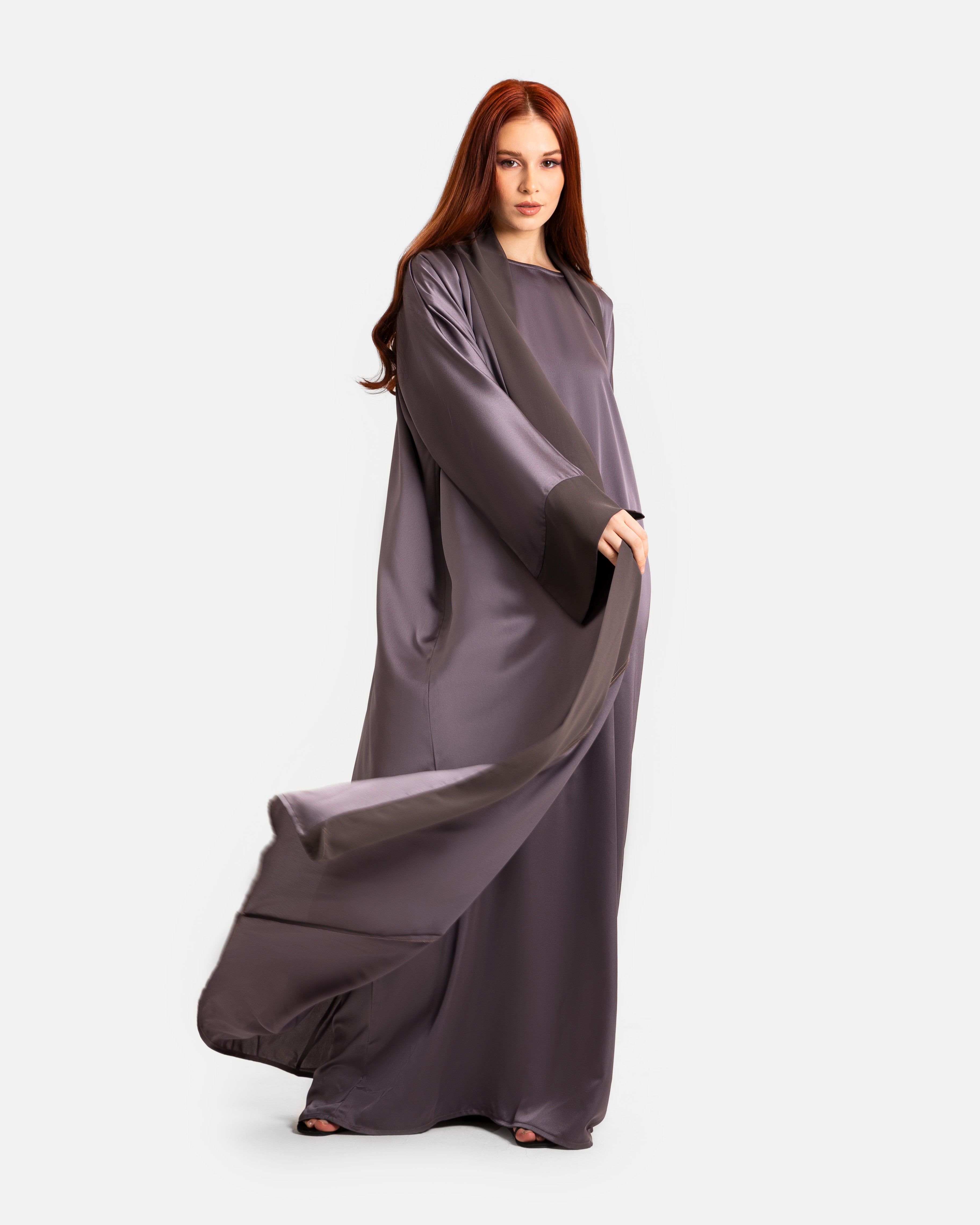 Dark Grey Abaya by Maison Qamar Dubai