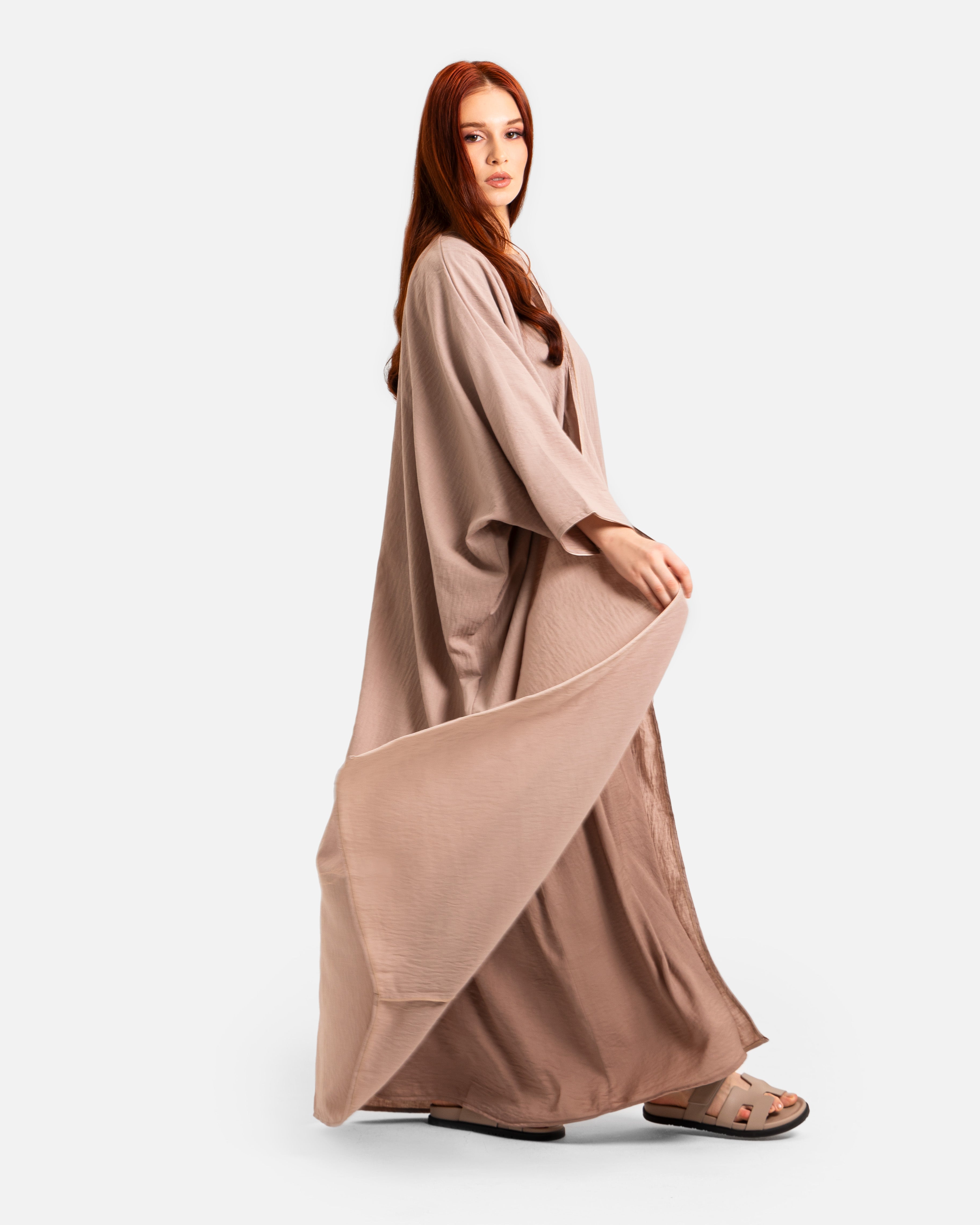 Taupe Abaya by Maison Qamar Dubai