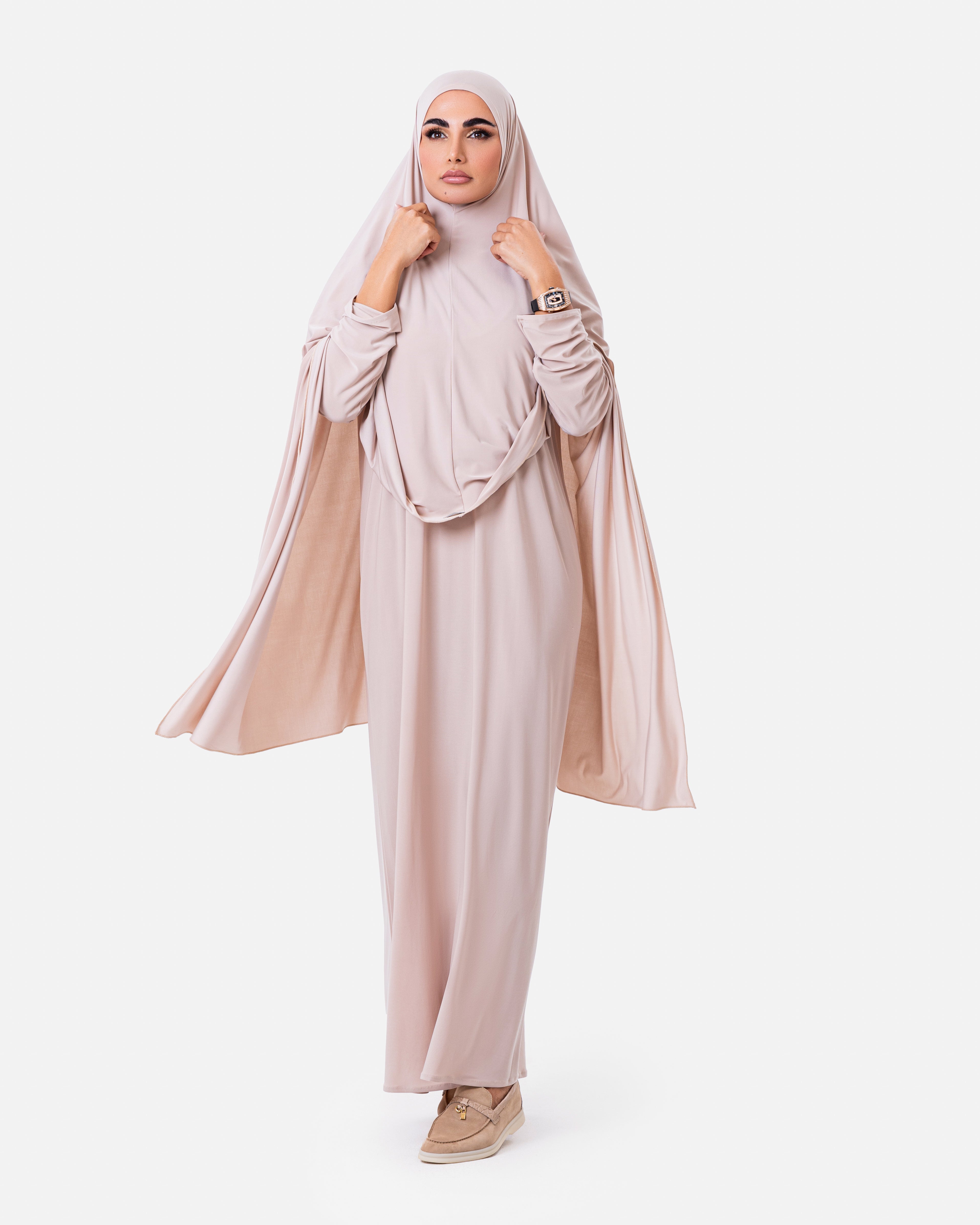 Khimaar Set Beige by Maison Qamar Dubai