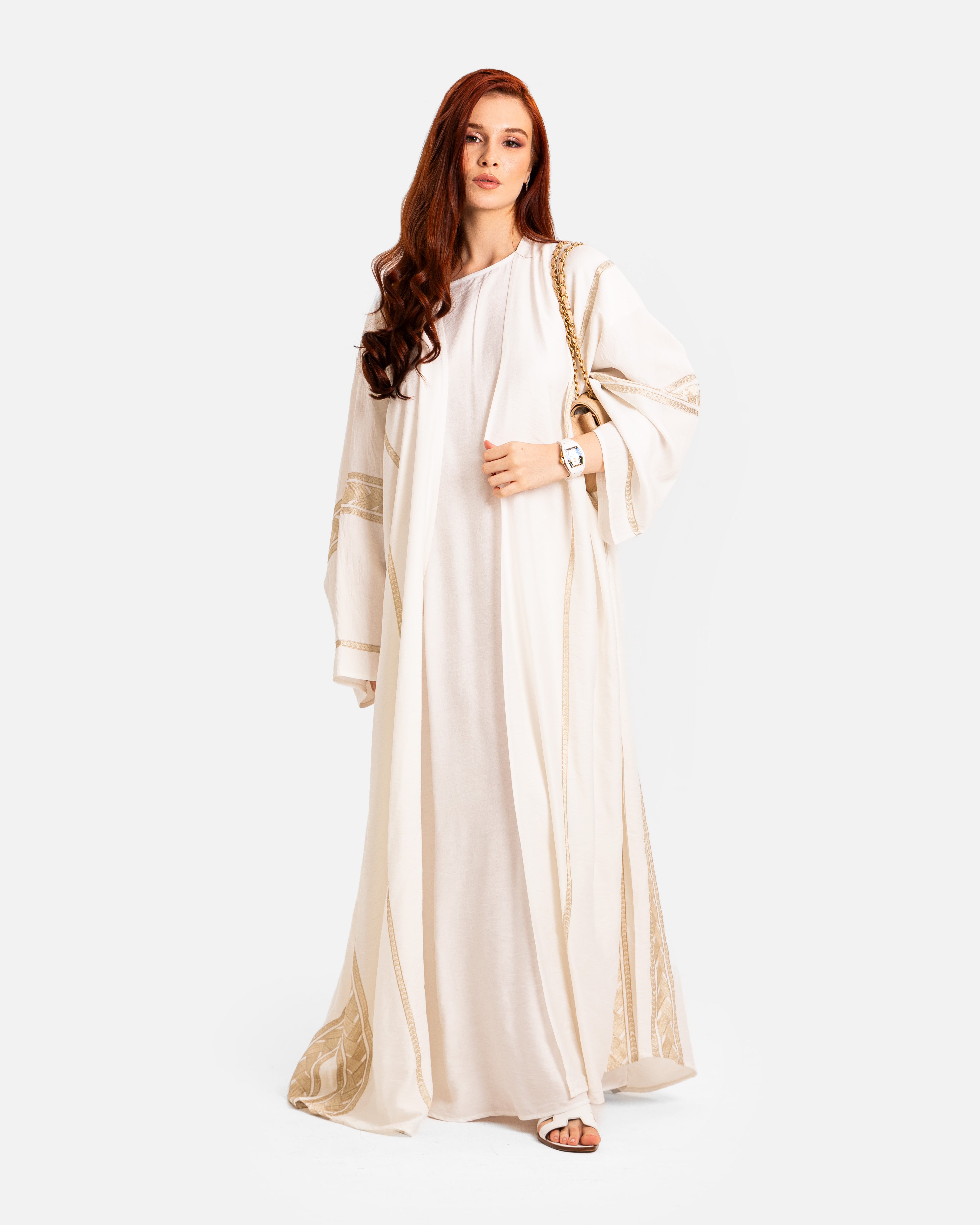 Emira White Abaya by Maison Qamar Dubai