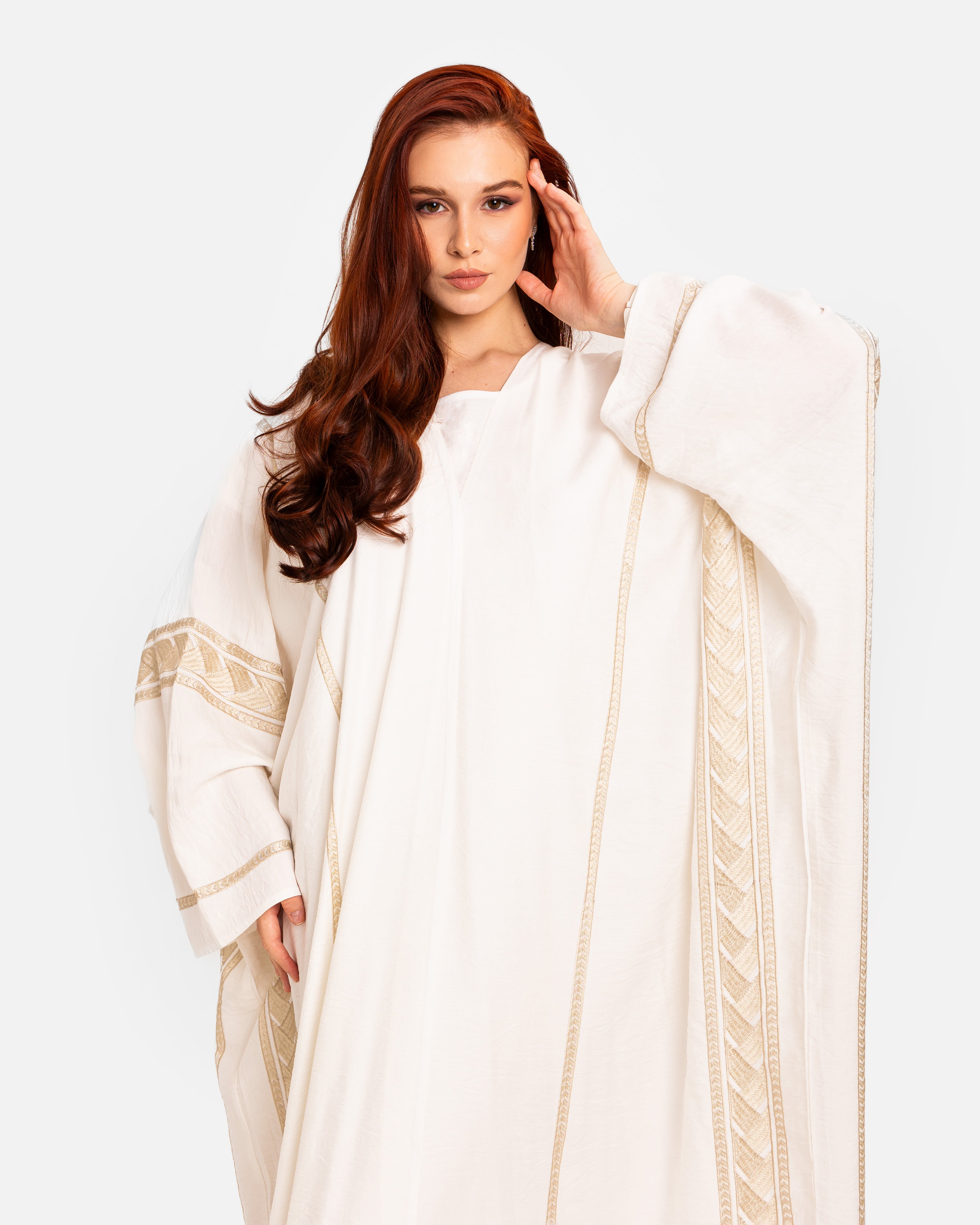 Emira White Abaya by Maison Qamar Dubai