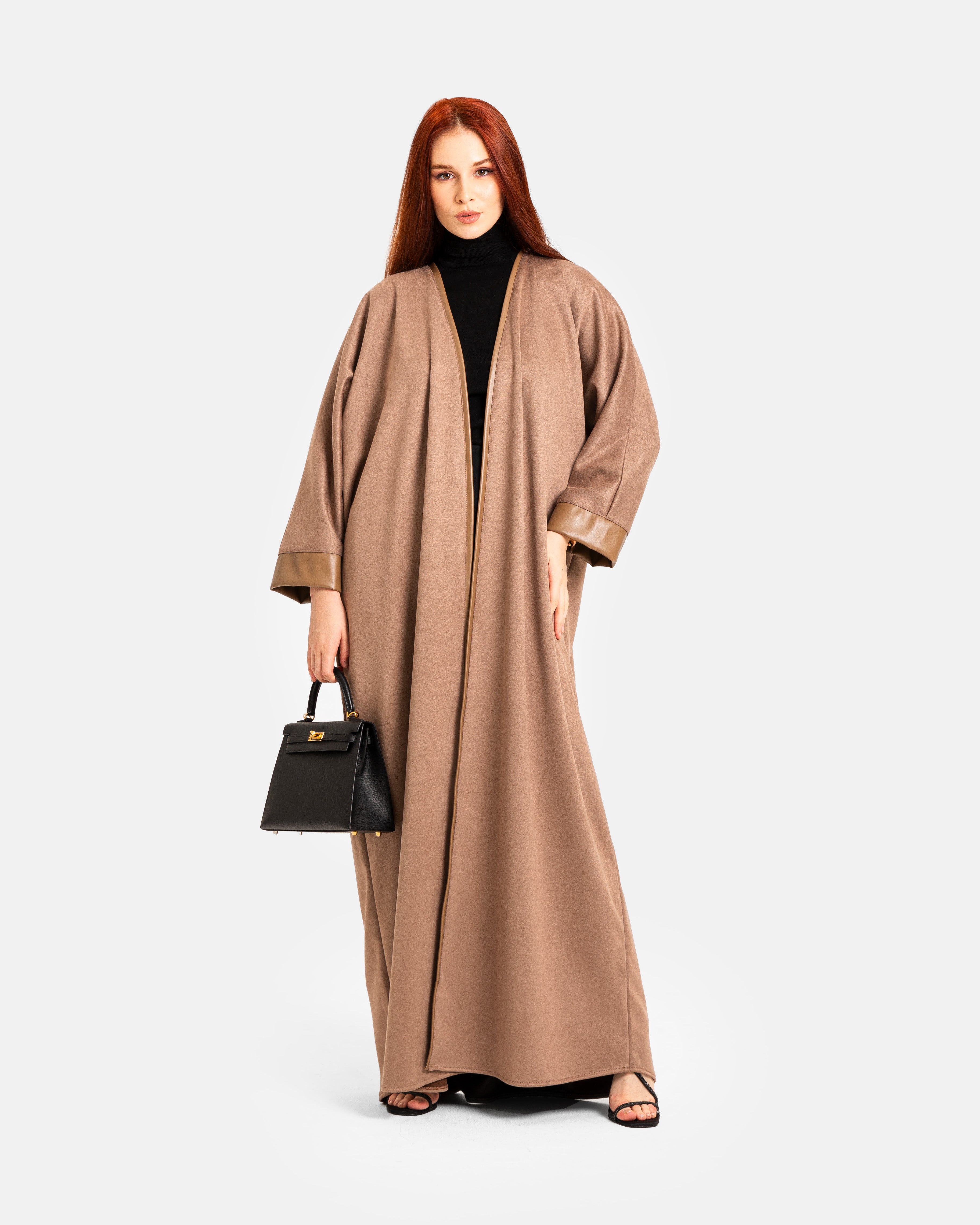 Golden Taupe Abaya by Maison Qamar Dubai