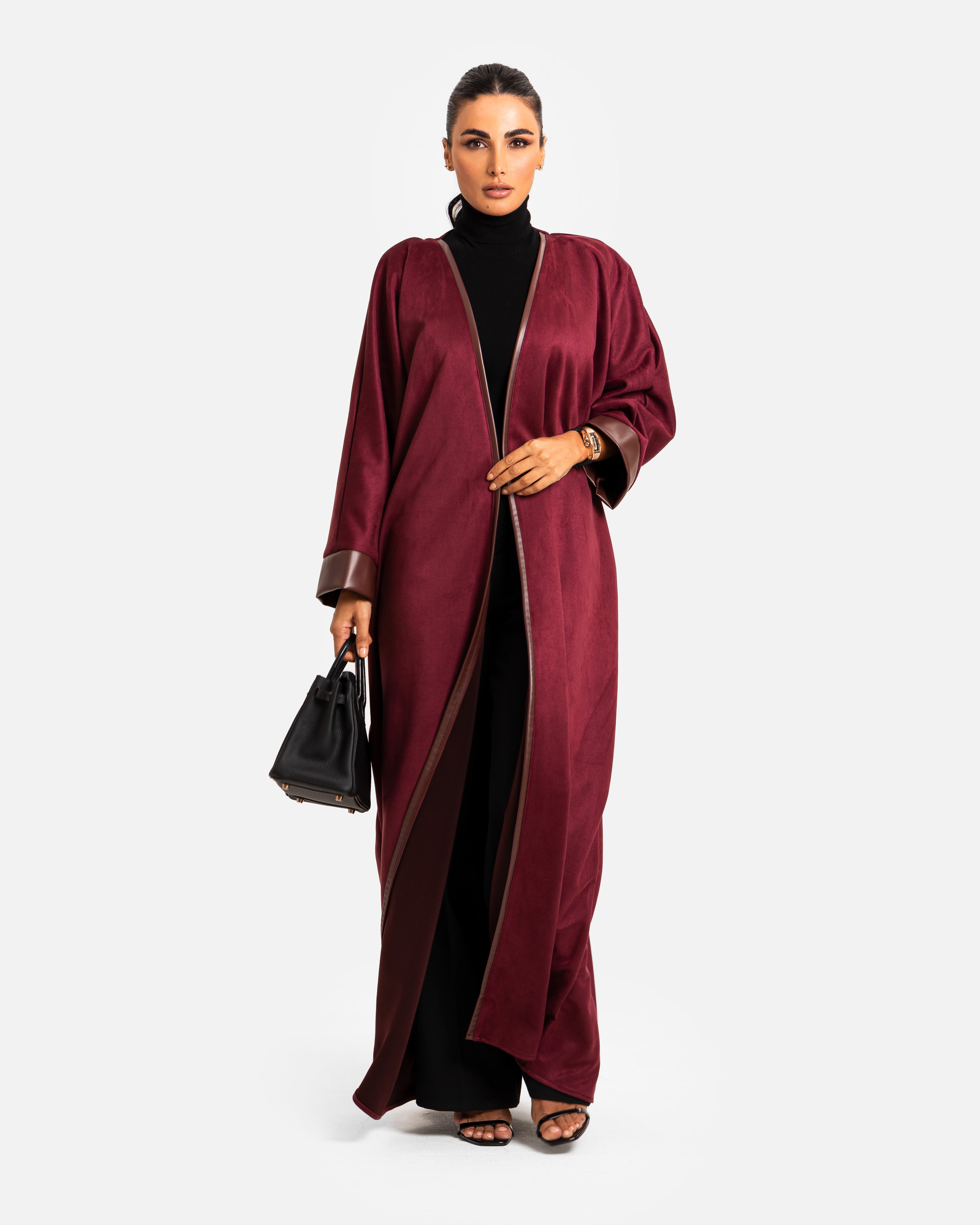 Burgundy Abaya by Maison Qamar Dubai