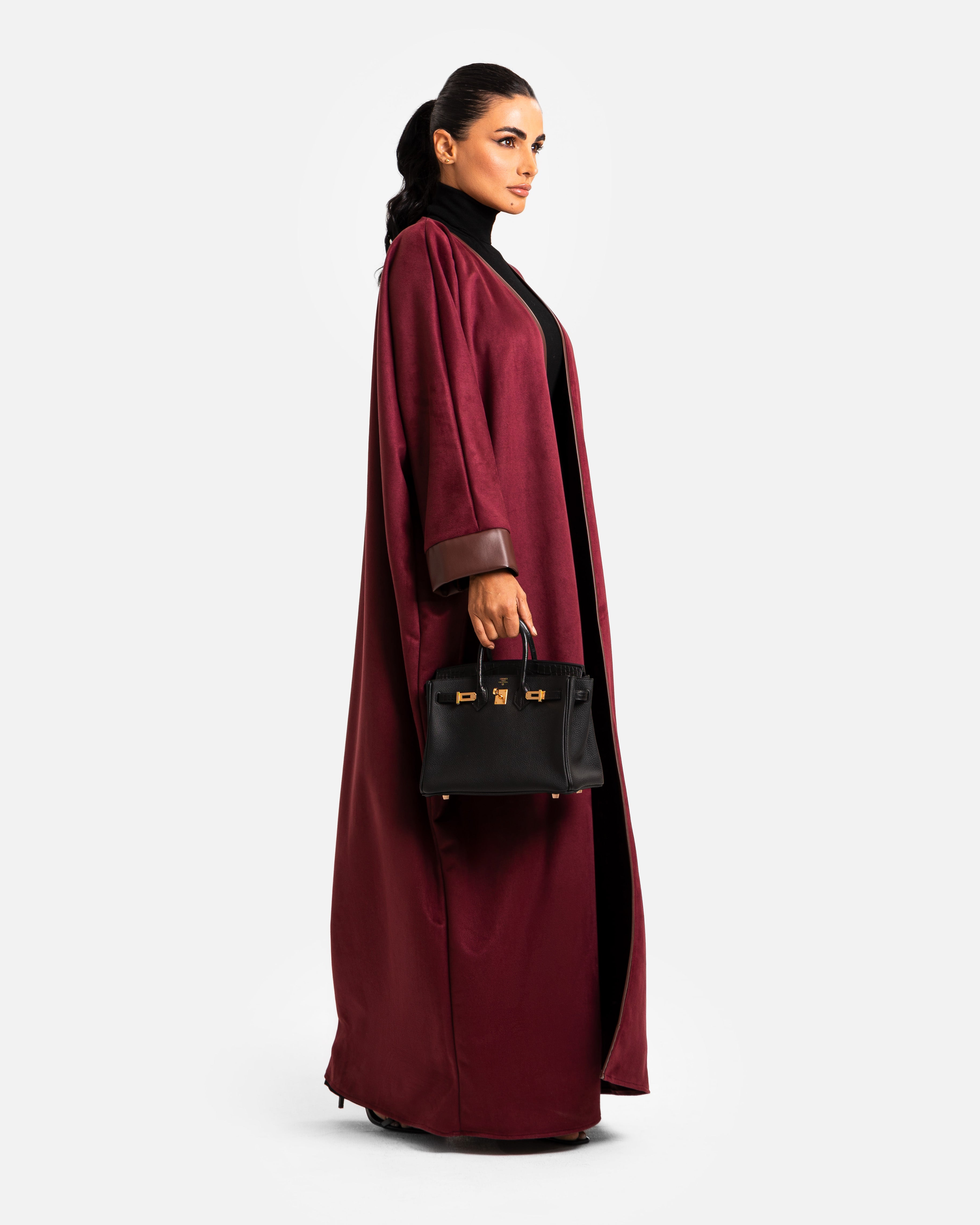 Burgundy Abaya by Maison Qamar Dubai