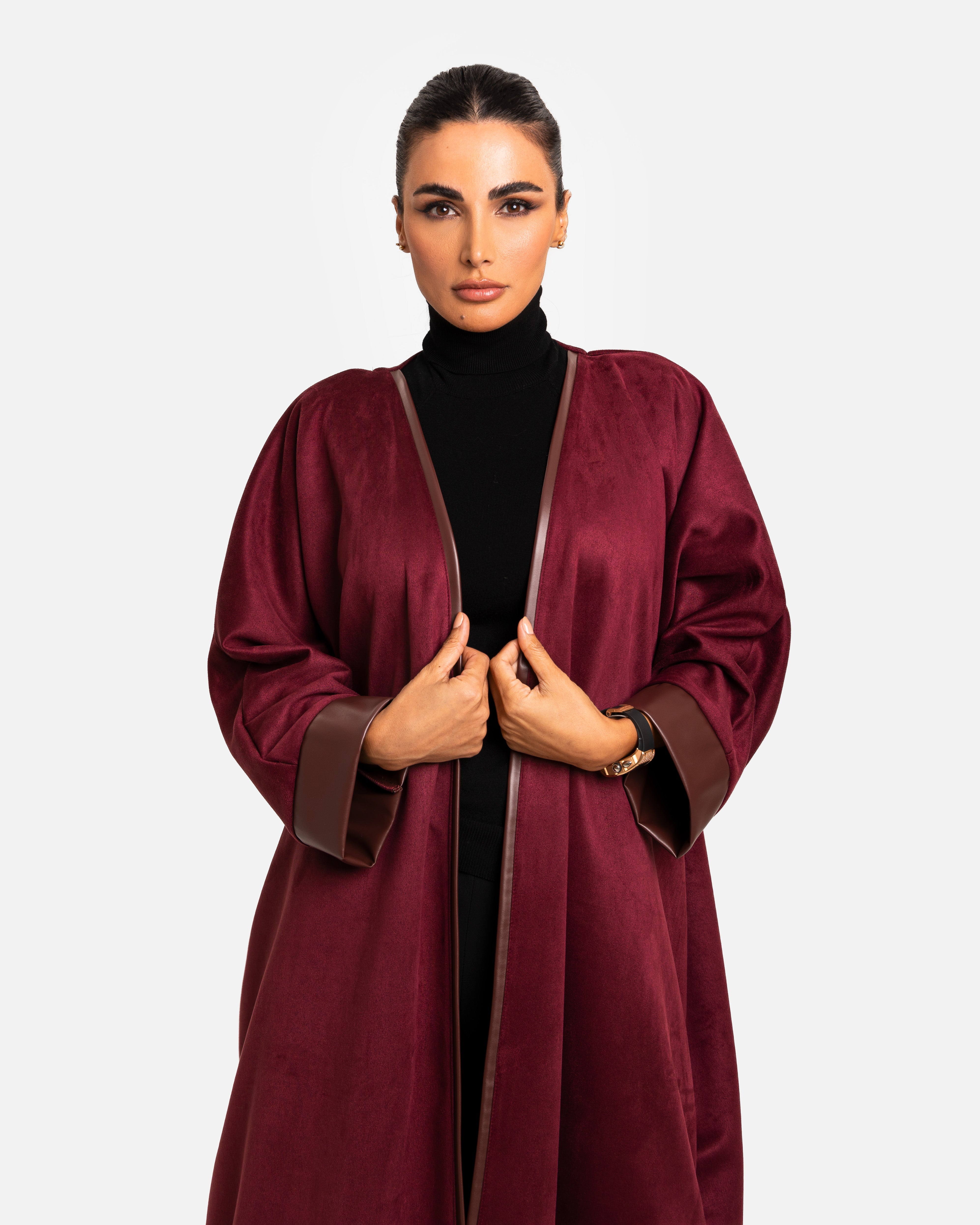 Burgundy Abaya by Maison Qamar Dubai