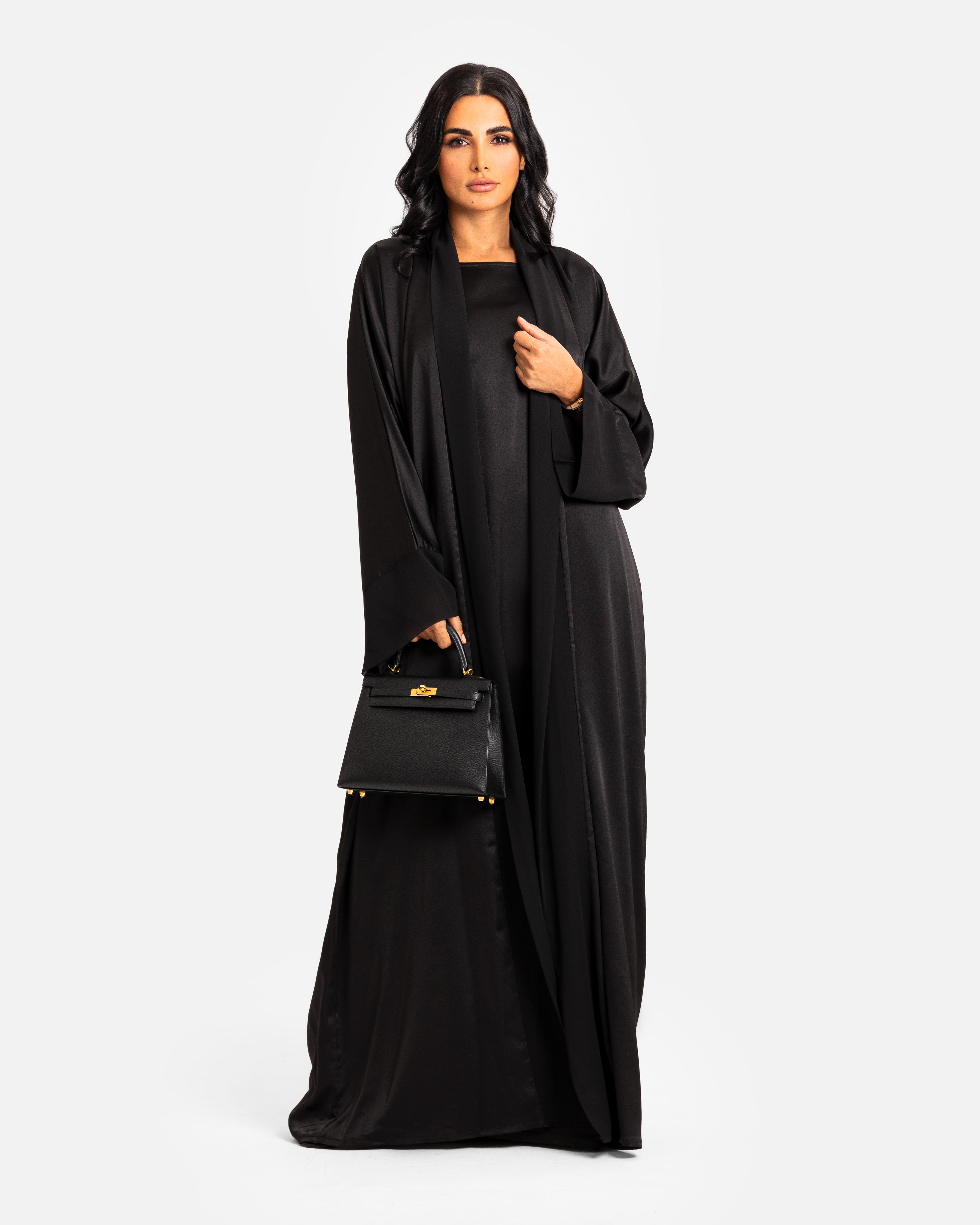 Black on Black Abaya by Maison Qamar Dubai