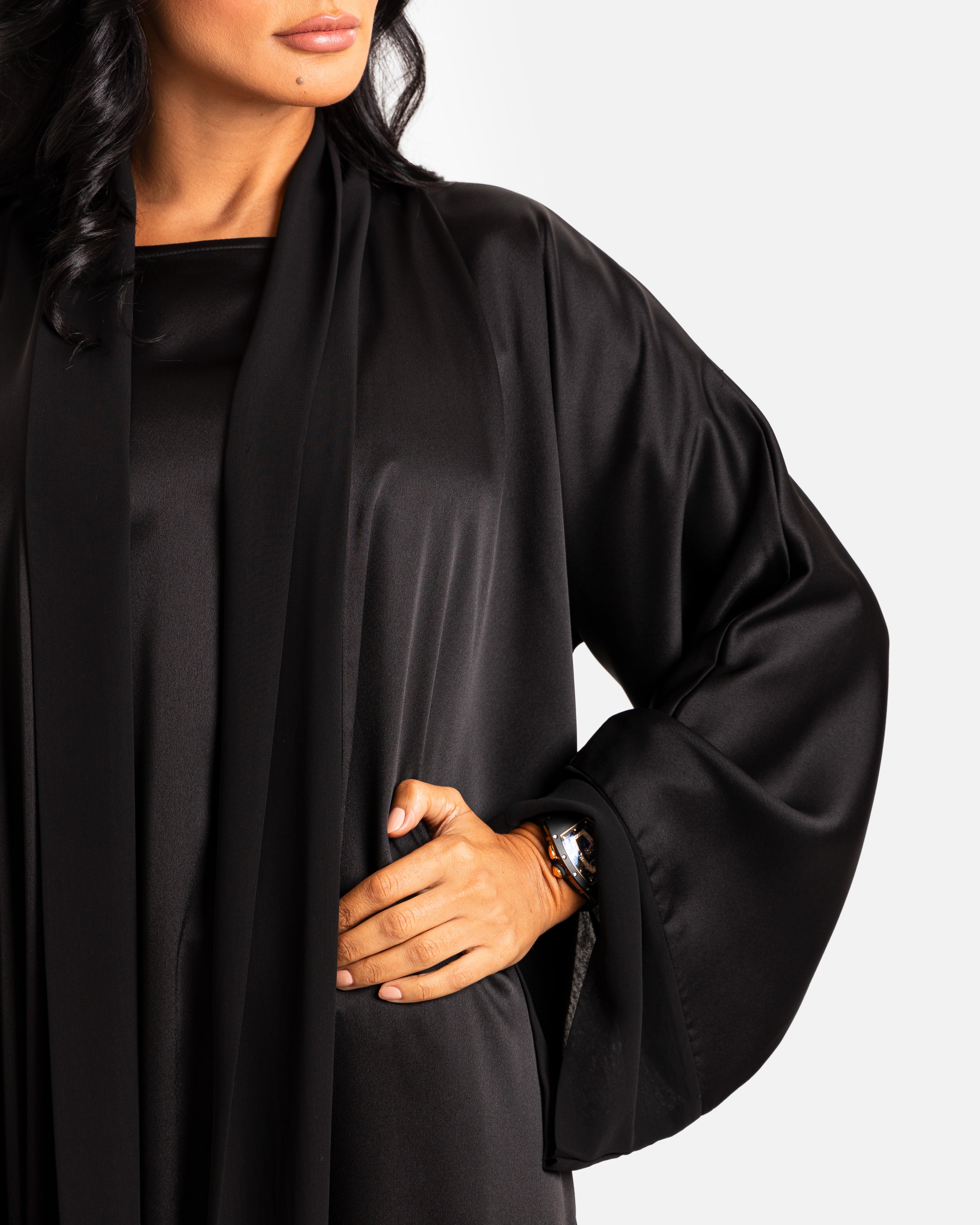 Black on Black Abaya by Maison Qamar Dubai