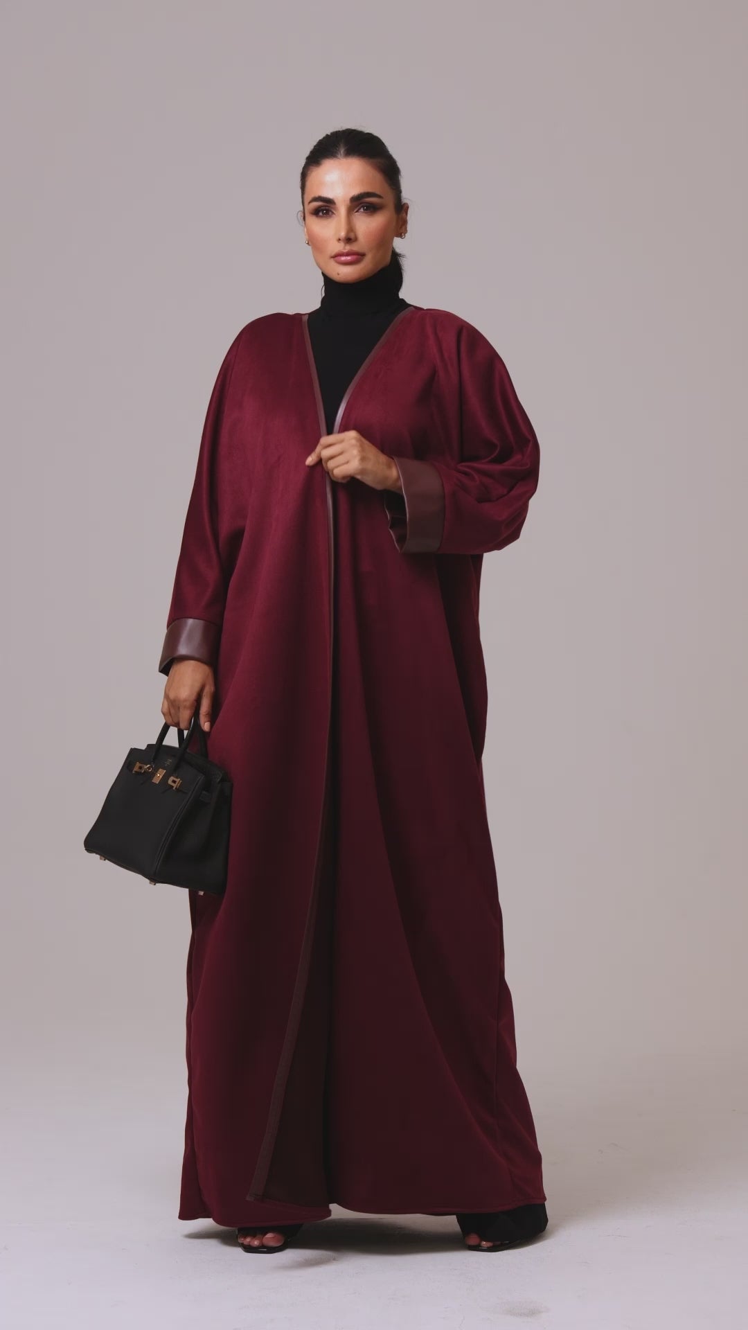 Burgundy Abaya by Maison Qamar Dubai