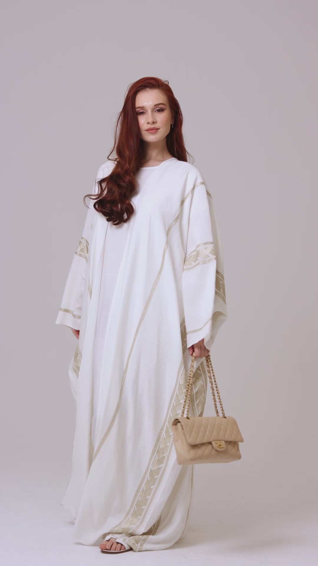 Emira White Abaya by Maison Qamar Dubai