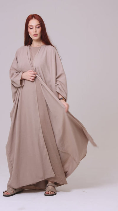 Taupe Abaya by Maison Qamar Dubai